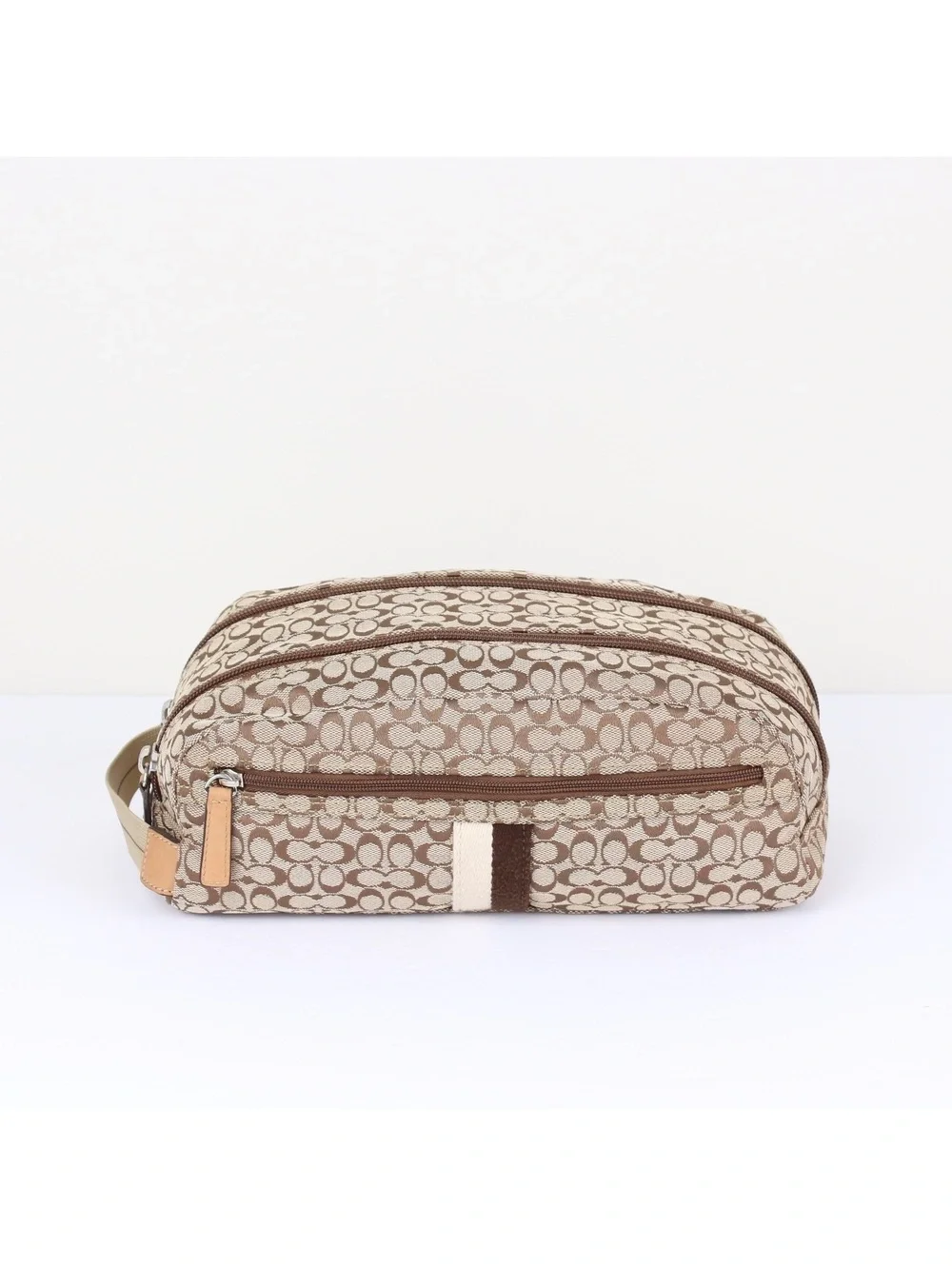 Vintage Coach Signature Canvas Double Zip Dopp Kit Toiletry Travel Bag